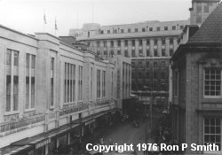 Blackers Store in 1976 on the left with the side of the massive Lewis's Store in the background. The building on the right has now gone to make way for a corner of the 'Clayton Square' shopping mall.